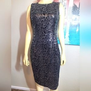 Calvin Klein snake skin sequine dress Black & Silver 6